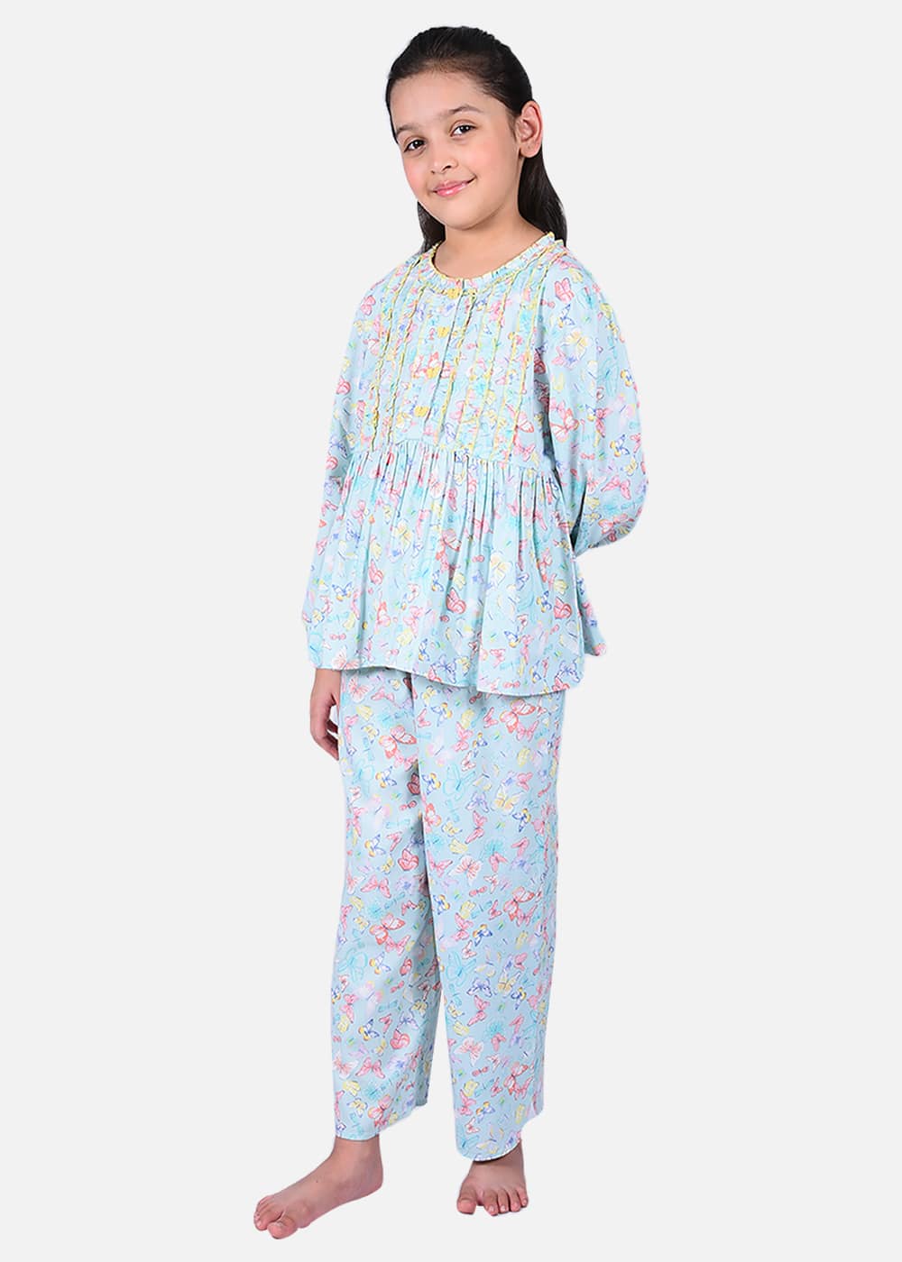 Blanc9 Butterfly Printed Rushed Frilled Nightwear