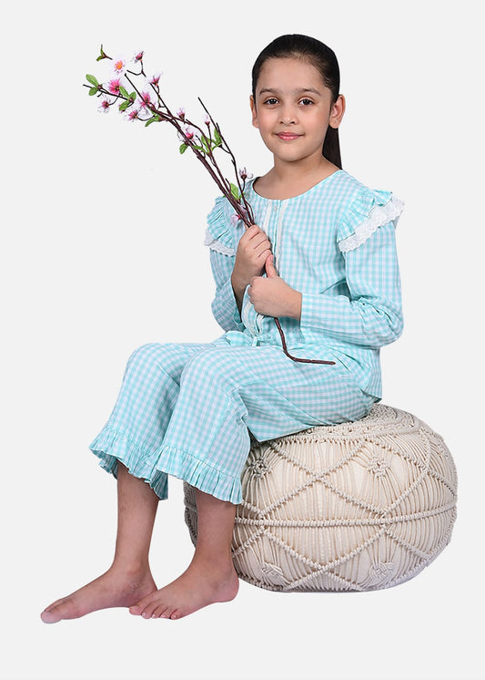 French Green Checkered Nightwear