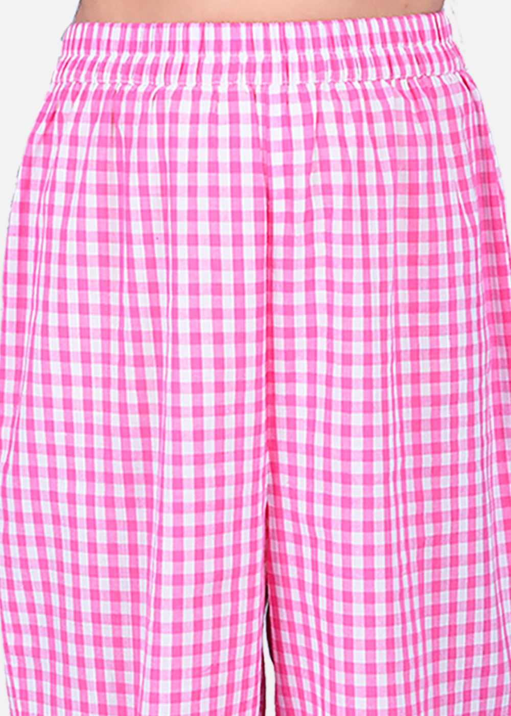 Blanc9 Pink Shoulder Frill Checkered Nightwear