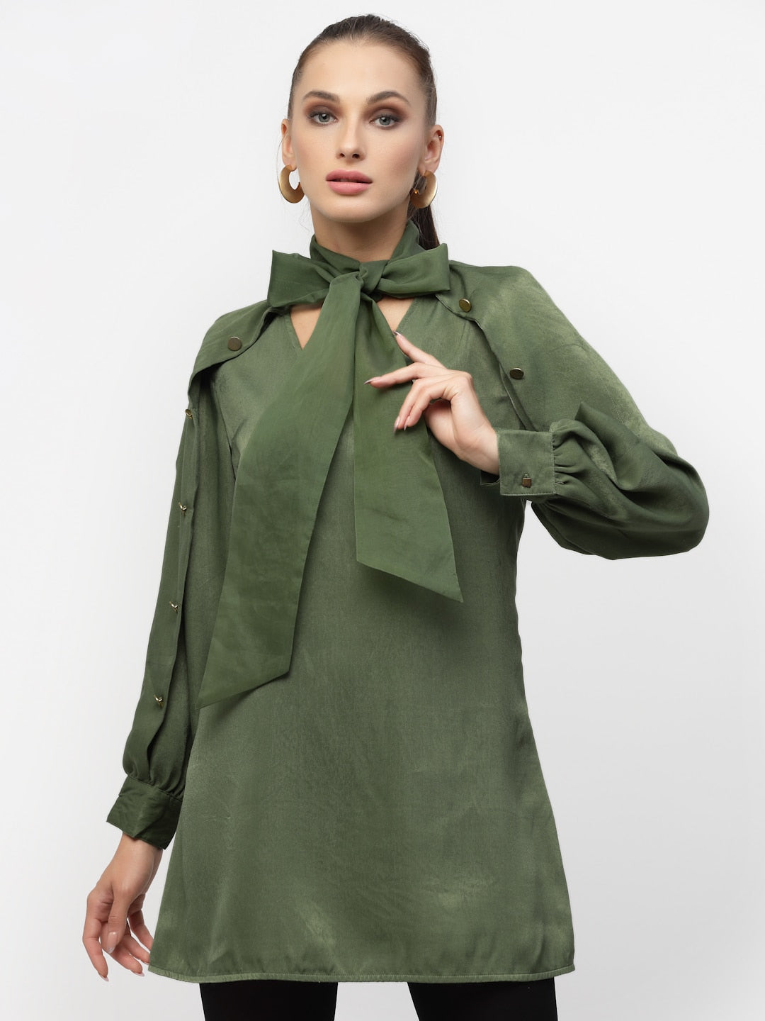 Organza Green Tie Knot Long Tunic