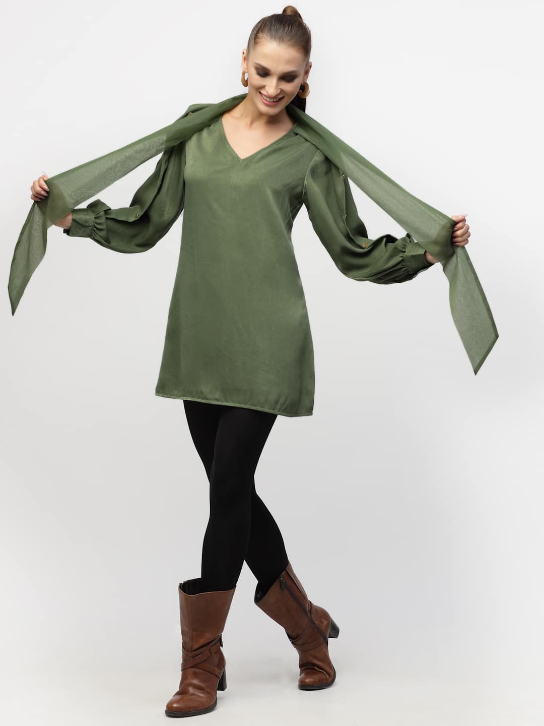 Organza Green Tie Knot Long Tunic