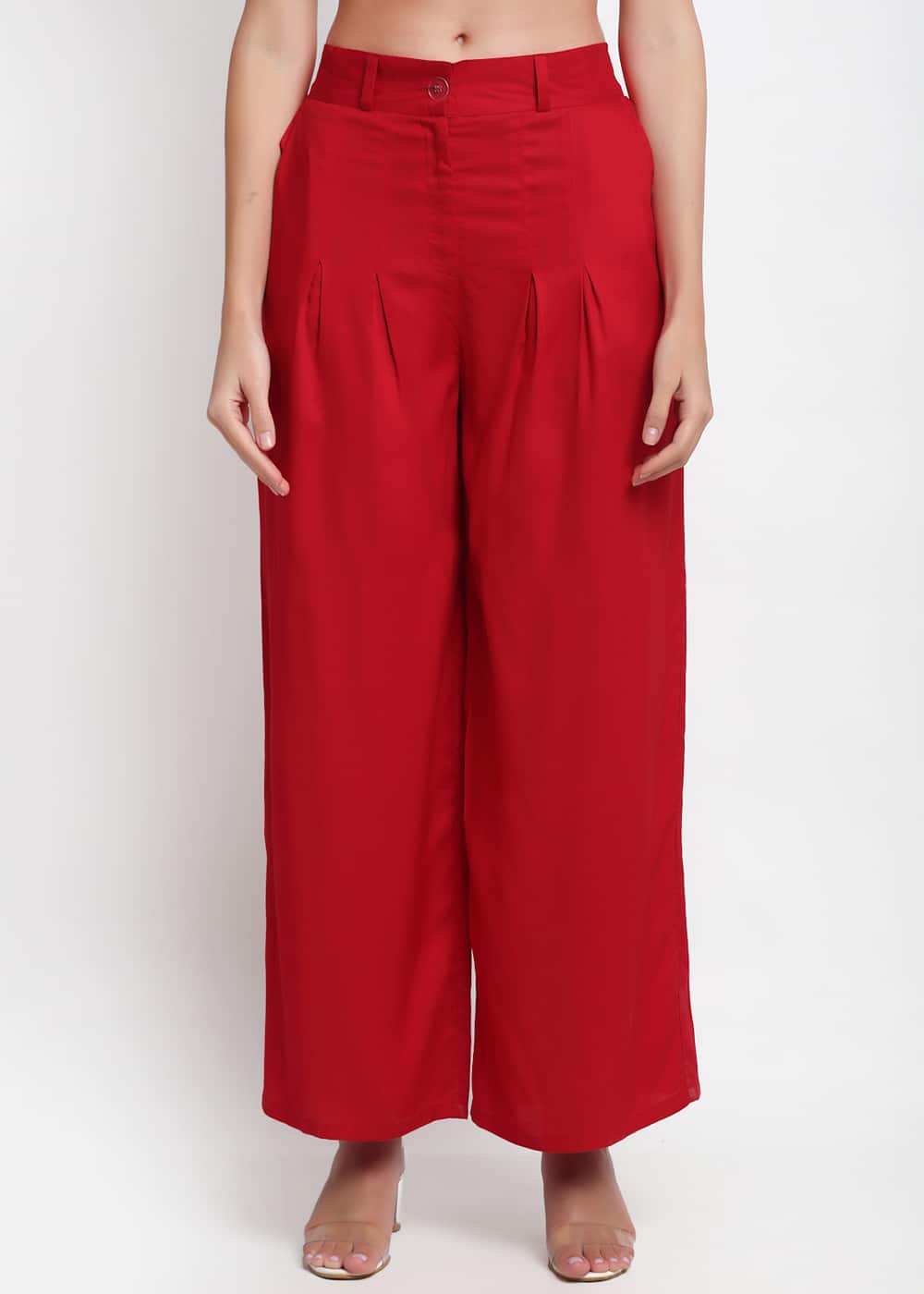 Buy LOV by Westside Solid Red Side Slit Cut Trousers for Online @ Tata CLiQ