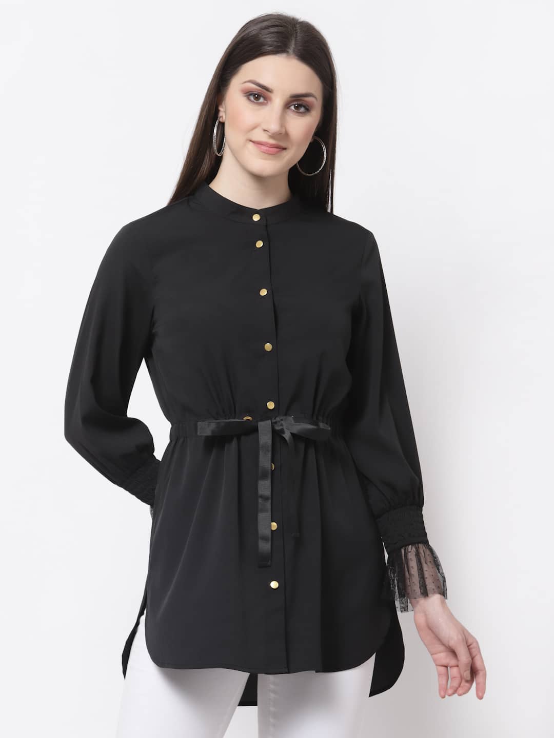 Blanc9 Black With Gold Button Tunic