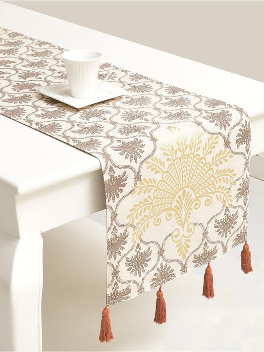 Surkhab Light Brown Cotton Printed 4/6 Seater Table Runner