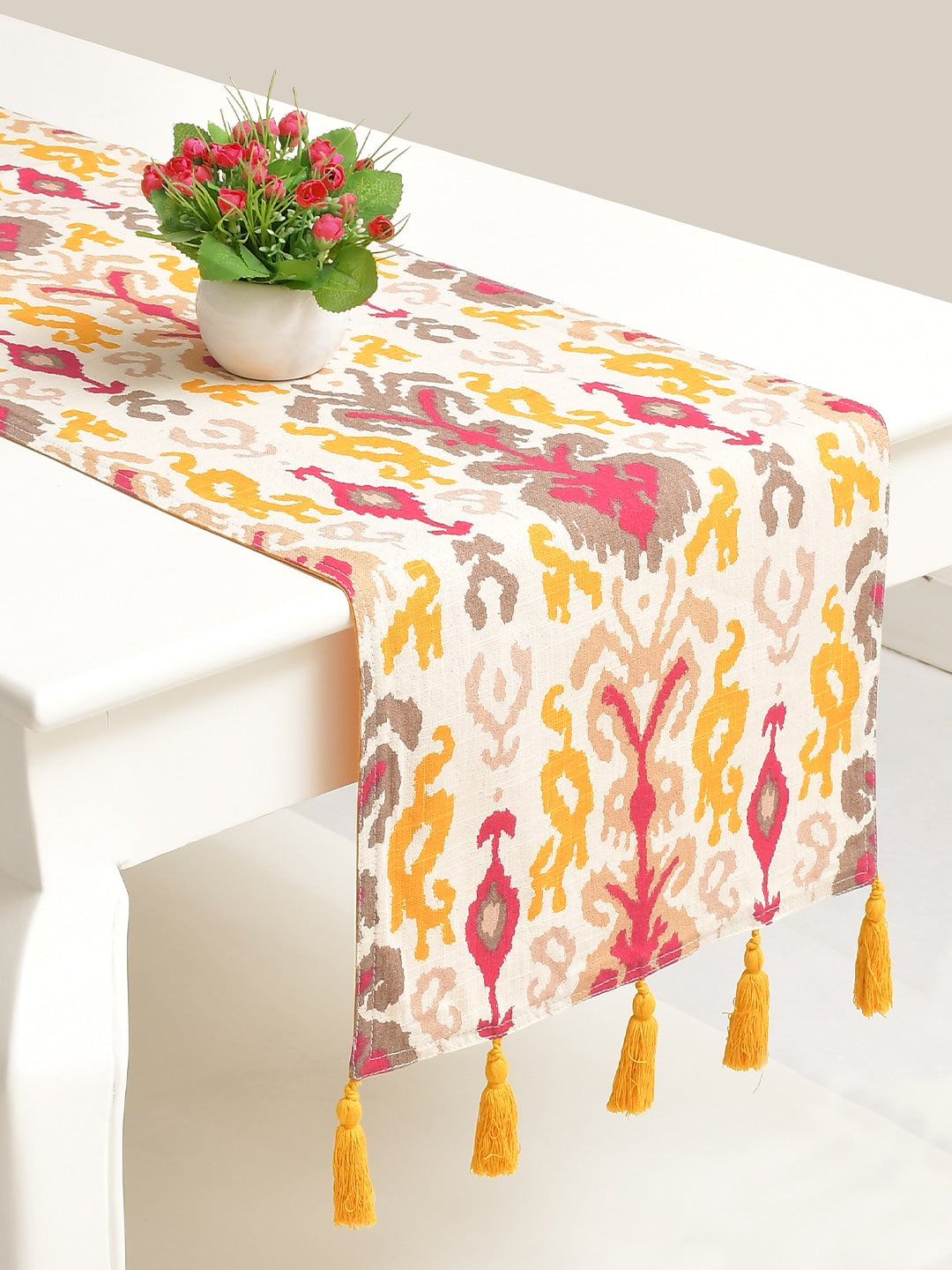 Rangbahar Ikat 100% Cotton Yellow 4/6 Seater Table runner
